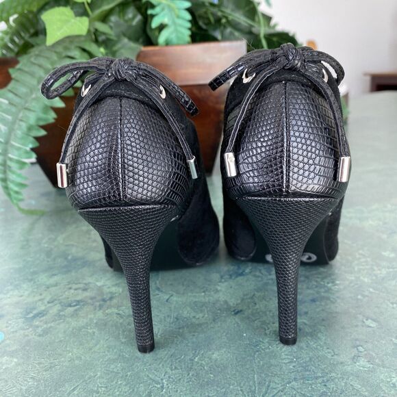 Nine West 'Andra' US 6.5M black suede open toe high heels shoes sexy slip ons - Picture 4 of 11